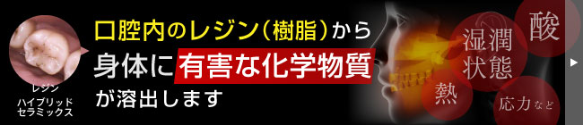 口腔内のレジン（樹脂）から身体に有害な化学物質が溶出します